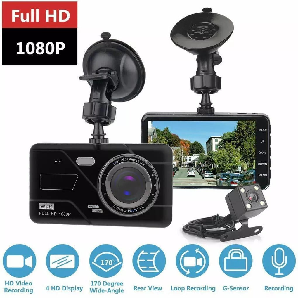 4" In Car Camera Recorder Dual Front and Rear HD 1080P Dash Cam Night Vision 32GB UK