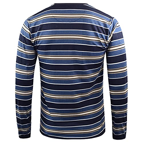 Long Sleeve T-Shirts for Men, Casual 100% Cotton Striped T-Shirts