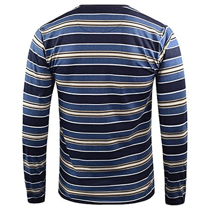 Long Sleeve T-Shirts for Men, Casual 100% Cotton Striped T-Shirts