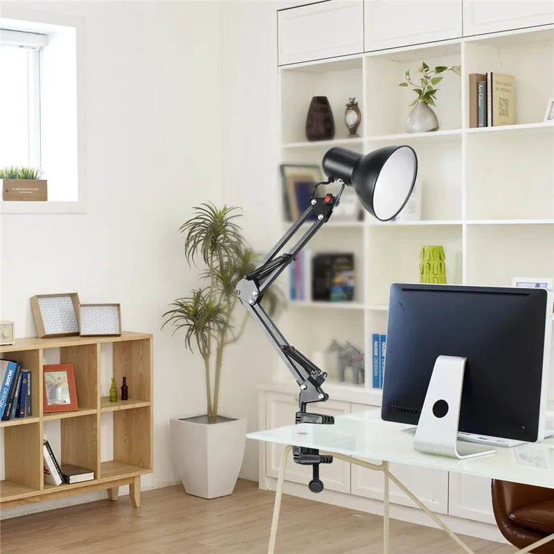 E27 Desk Lamp EU/US Plug Flexible Swing Arm Clamp Mount