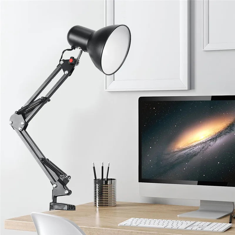 E27 Desk Lamp EU/US Plug Flexible Swing Arm Clamp Mount