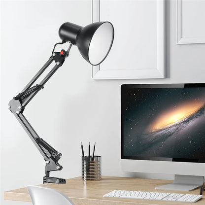 E27 Desk Lamp EU/US Plug Flexible Swing Arm Clamp Mount