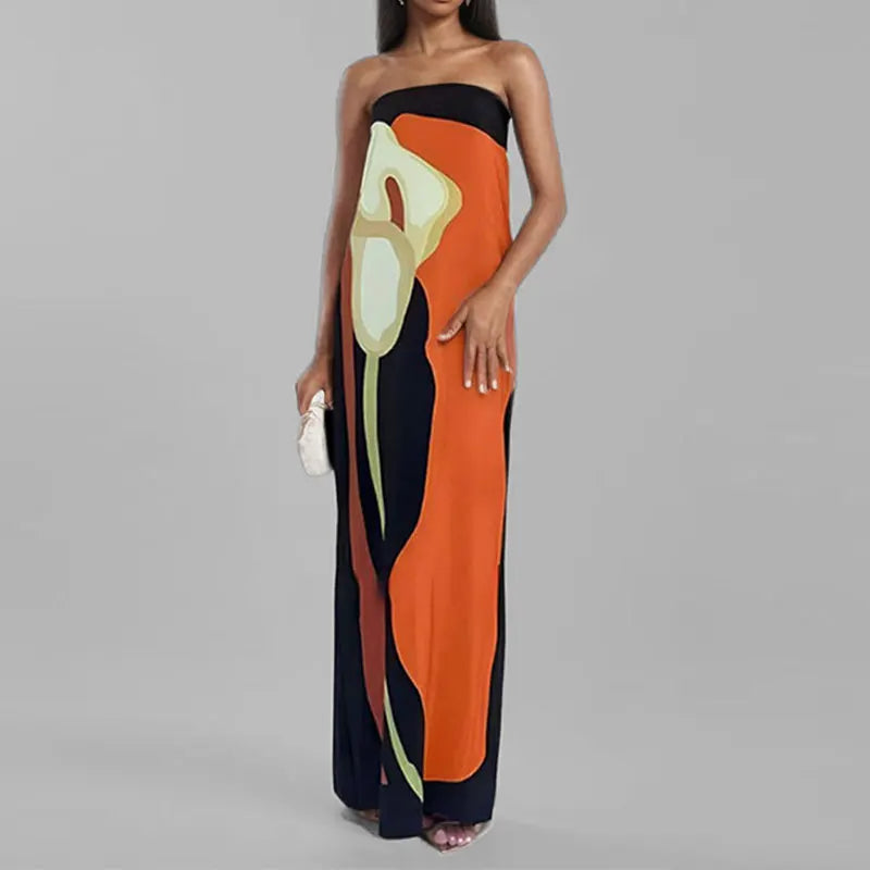 Aurora Floral Strapless Maxi Dress | Backless Summer Evening Gown