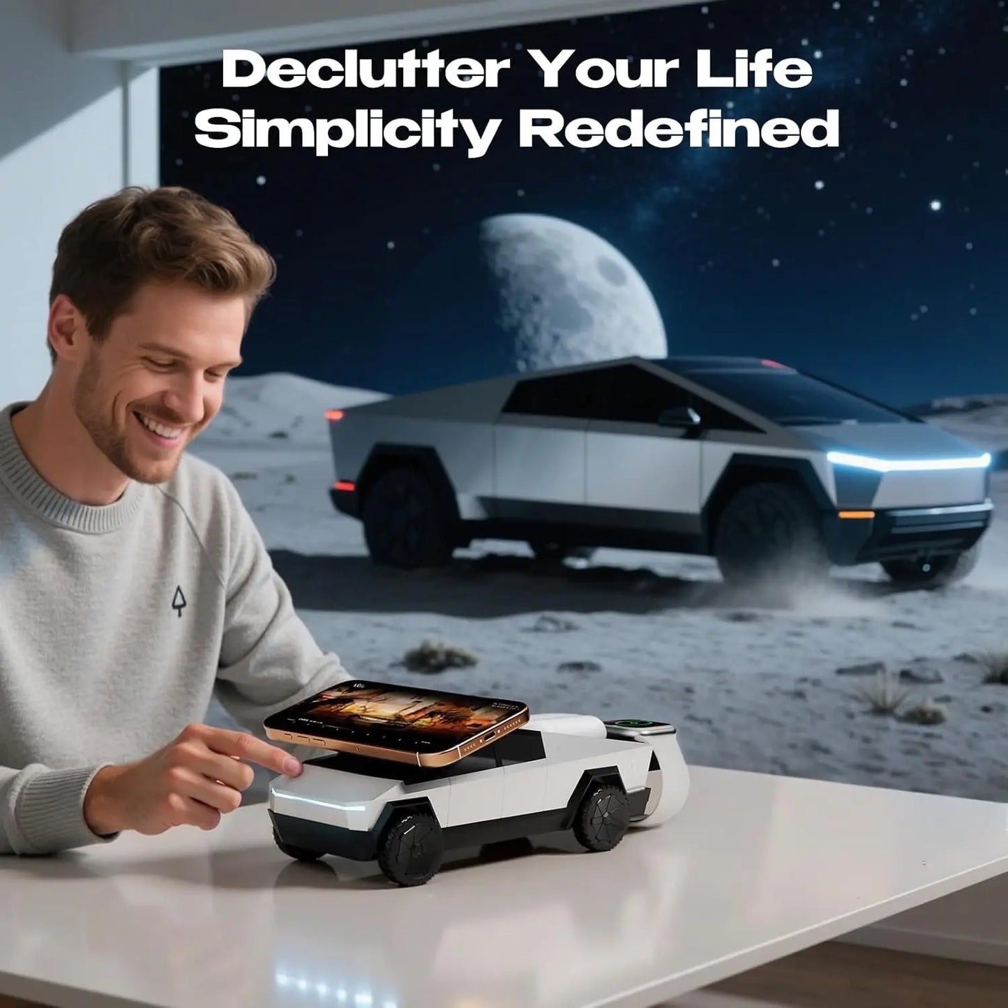 Cybertruck 3-in-1 Wireless Charger Stand for iPhone & Apple Watch