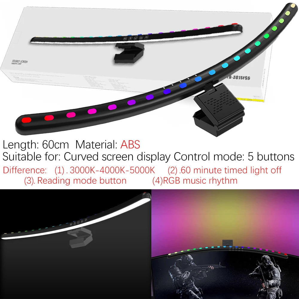 LED Monitor Light Bar 18-60cm Dimmable RGB Screen Hanging