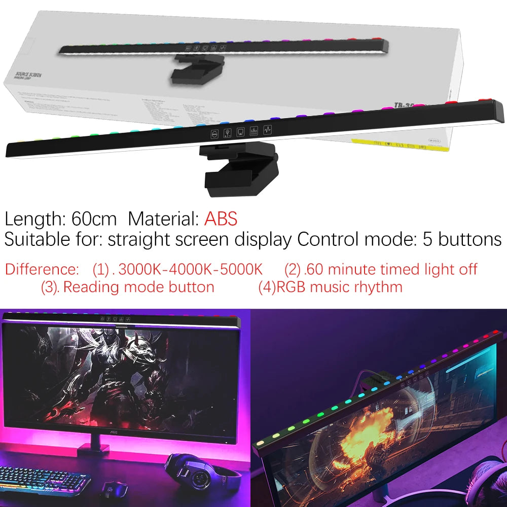 LED Monitor Light Bar 18-60cm Dimmable RGB Screen Hanging