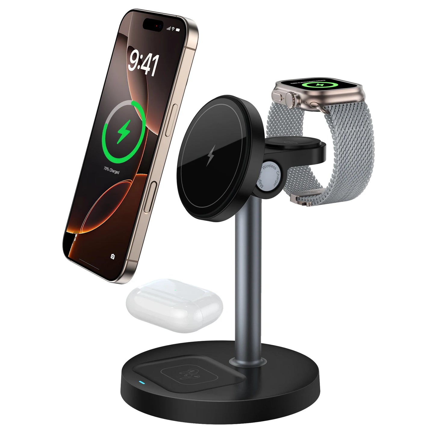 3-in-1 Magnetic Wireless Charger Stand for iPhone & Apple Watch