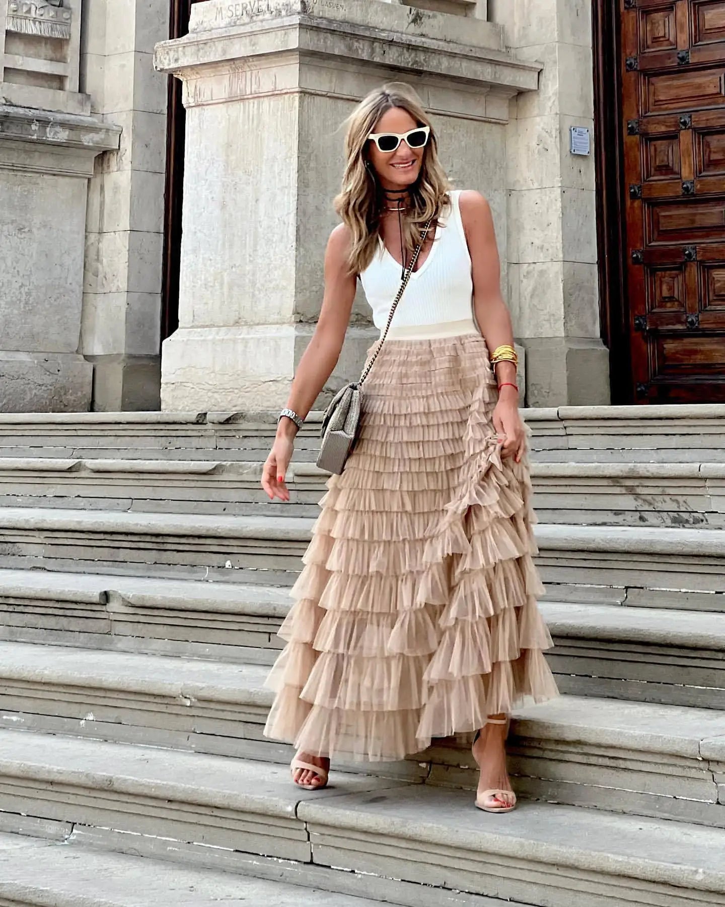 Layla Ruffle Mesh Maxi Skirt | Boho High-Waist Tulle
