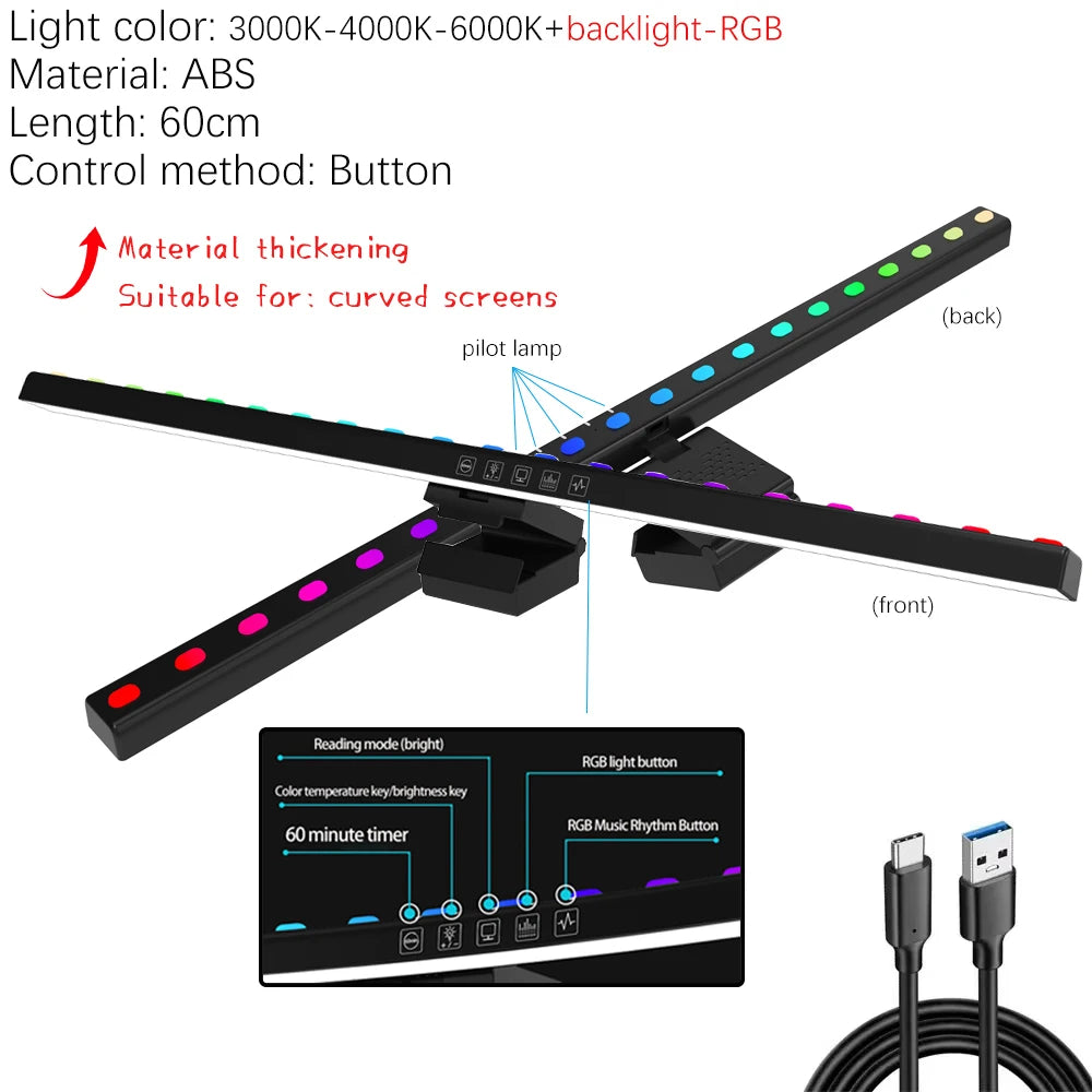 Monitor Light Bar 33-60cm RGB Eye Protection Timed Dimmable