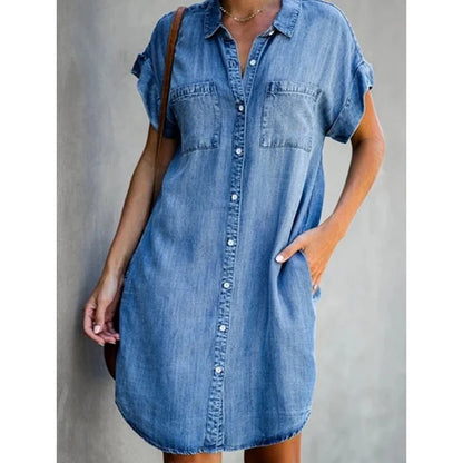 Elara Denim Shirt Dress | Retro Commuter Style"
