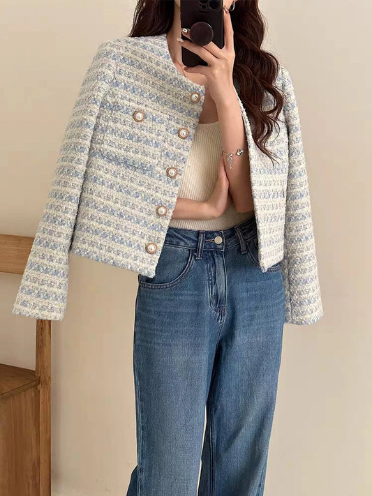 Elise Tweed Cardigan Coat | Plaid Office Jacket