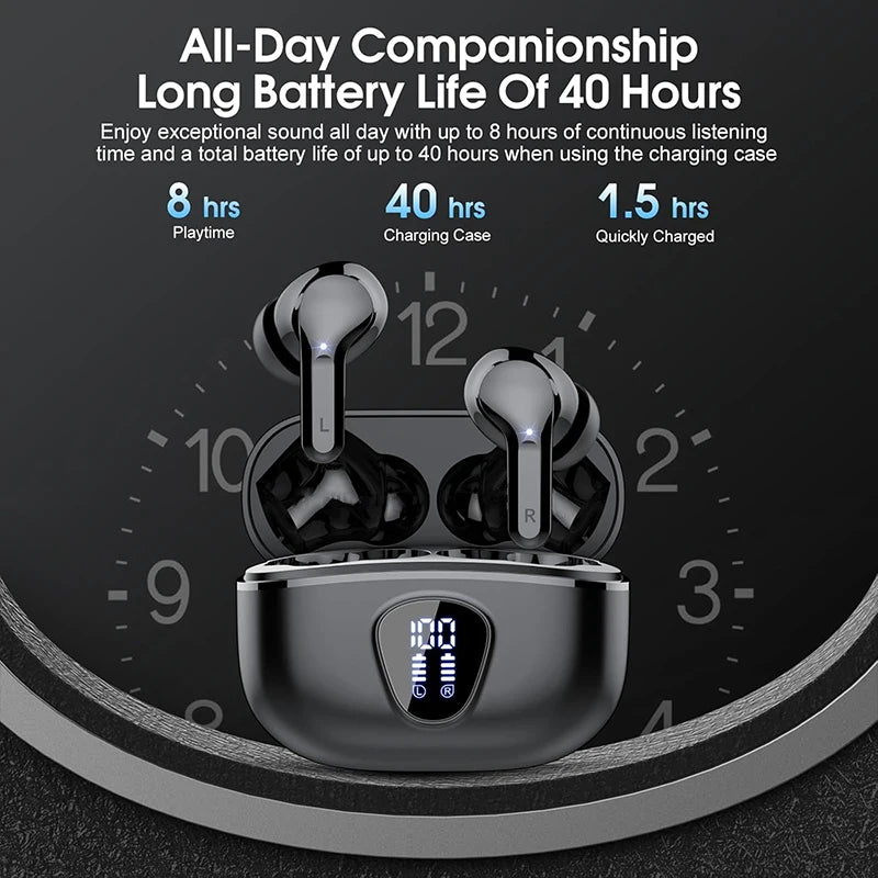 ProX TWS Bluetooth 5.4 Earphones, 60H ANC, IP7, LED