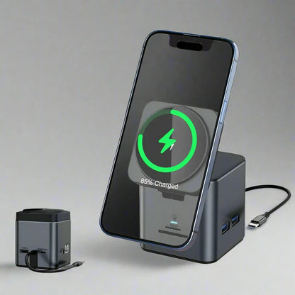 8 in 1 Multifunction Wireless Charger Dock Black USB-C Hub for iPhone 15/14/13