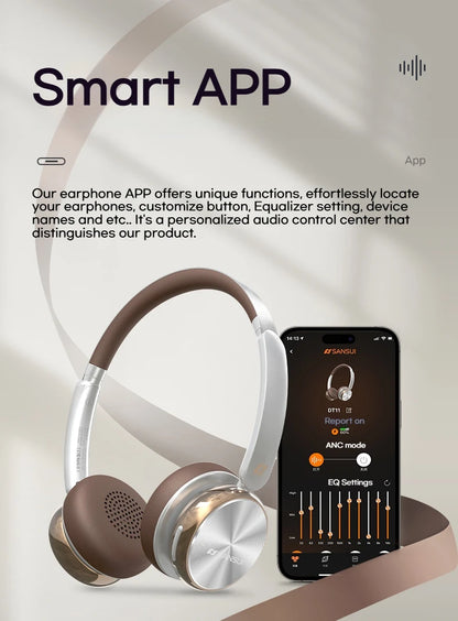 Retro ANC Bluetooth 5.4 Headphones – 45dB, 50H Playtime, Over-Ear
