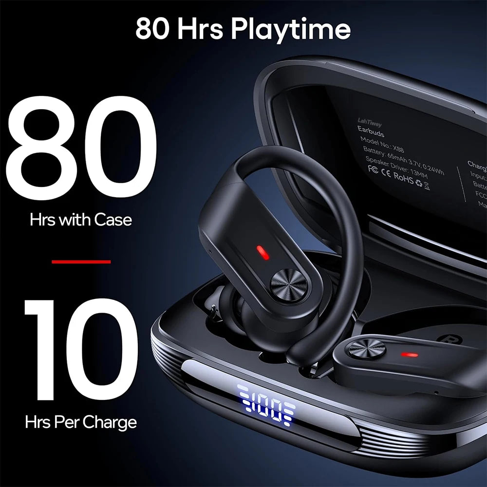 Wireless Sport Earbuds | Bluetooth 5.4, Over-Ear Hooks, 80H