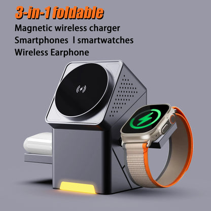 15W 3-in-1 Rotating Magnetic Wireless Charger for iPhone & Apple Watch
