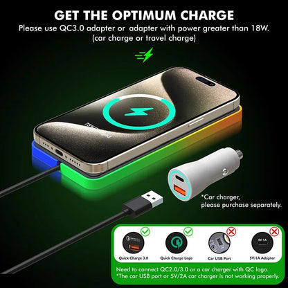 30W Magnetic Car Wireless Charger Pad with RGB Light