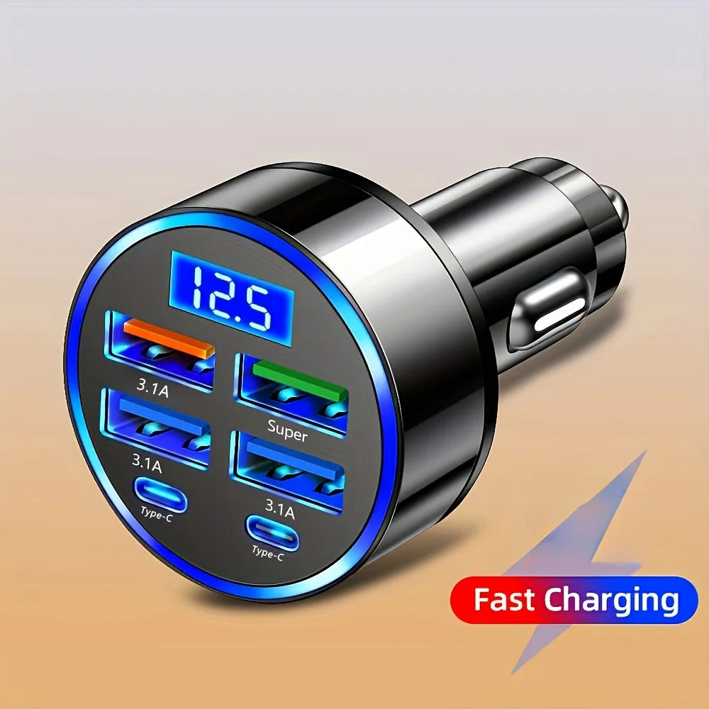 USB-C Car Charger Adapter | 6-in-1 Fast Charge, Dual Type-C