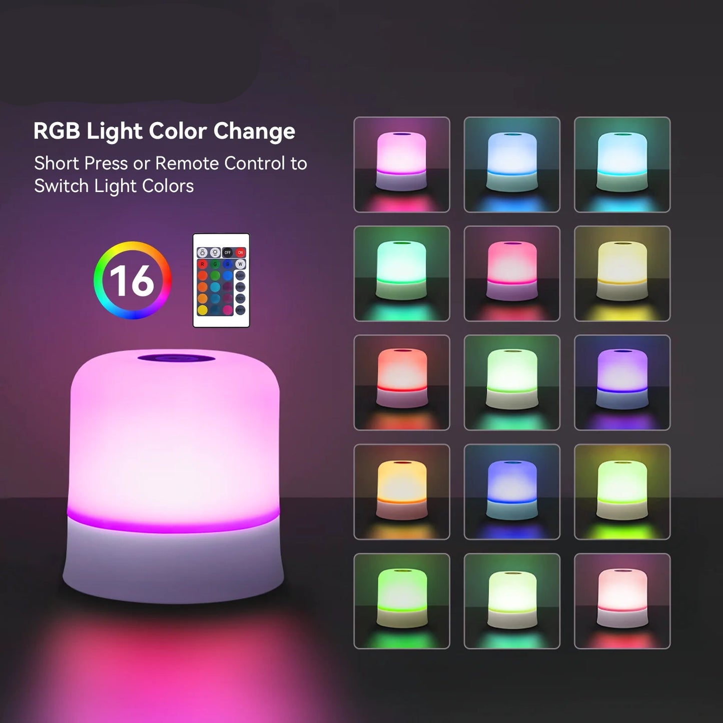 Touch Night Light RGB Rechargeable Remote Dimmable