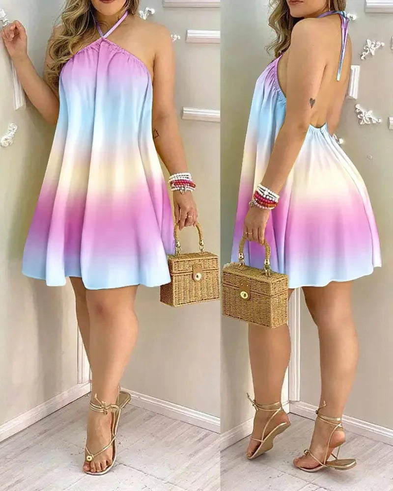 Aurora Boho Backless Dress | Floral Halter Neck Maxi