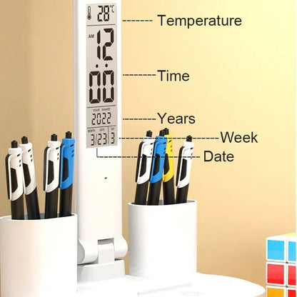 LED Desk Lamp USB Dimmable Foldable Calendar Clock Display