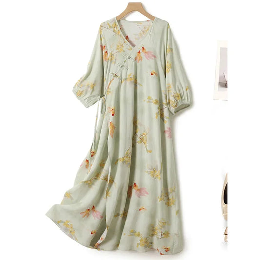 Aurora Cheongsam Sleep Dress | Summer Silk Nightgown