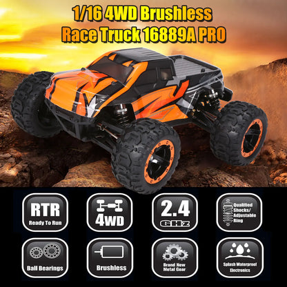 16889A-Pro 1/16 4WD RC Truck – 45KM/H, Brushless Motor, Waterproof