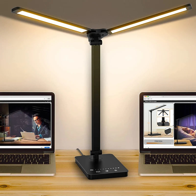 Double Head LED Desk Lamp 5 Colour Modes Eye-Caring Piano