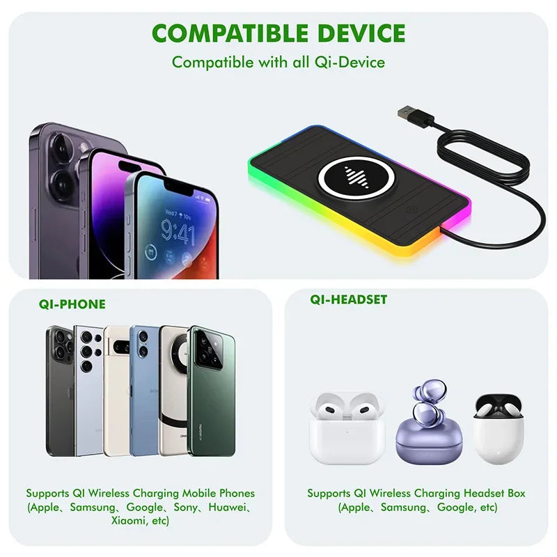 30W Magnetic Car Wireless Charger Pad with RGB Light