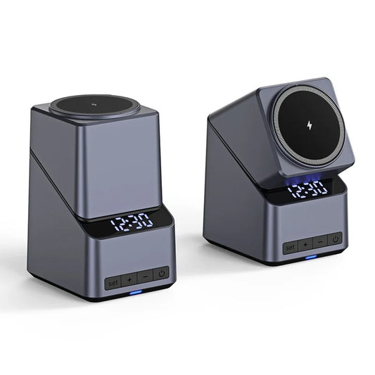15W Rotating Magnetic Wireless Charger with Clock for iPhone Apple Watch