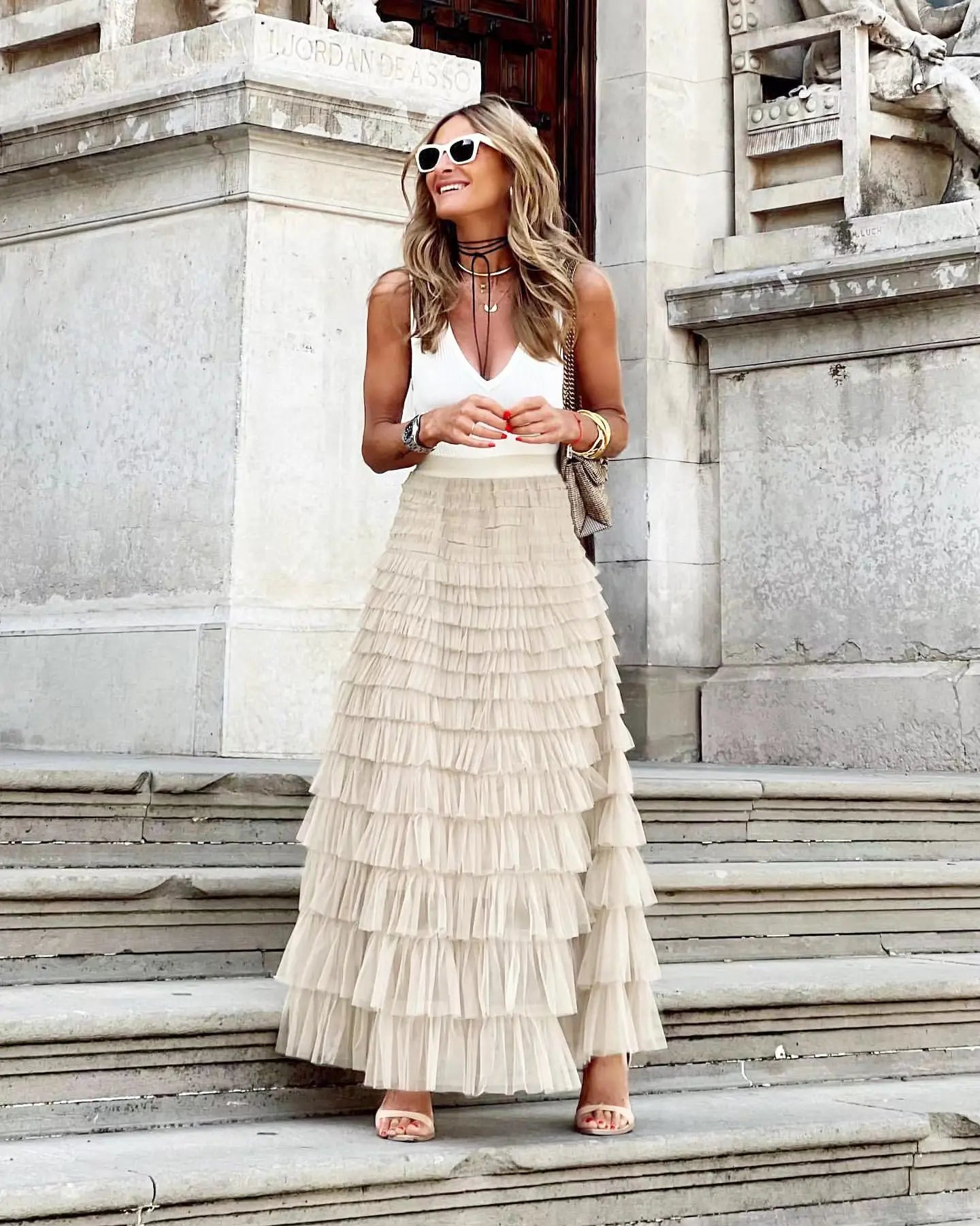 Layla Ruffle Mesh Maxi Skirt | Boho High-Waist Tulle