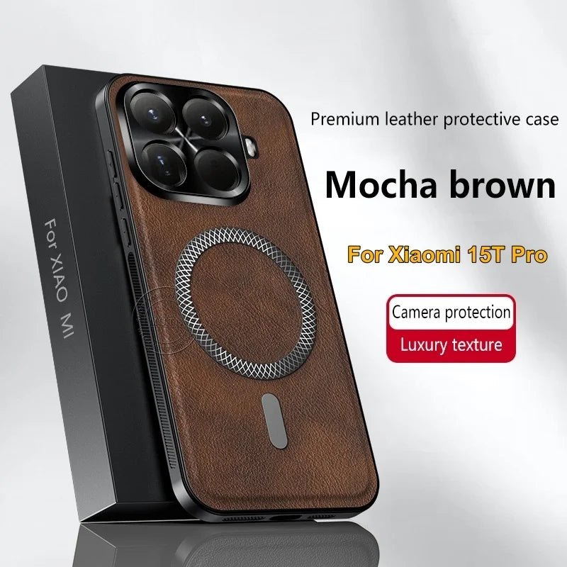 Premium Luxury Leather Xiaomi 15T Metal Ring Case