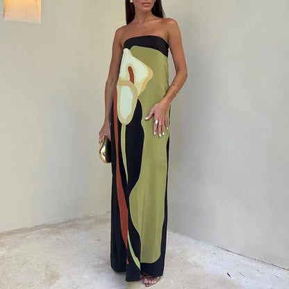 Aurora Floral Strapless Maxi Dress | Backless Summer Evening Gown