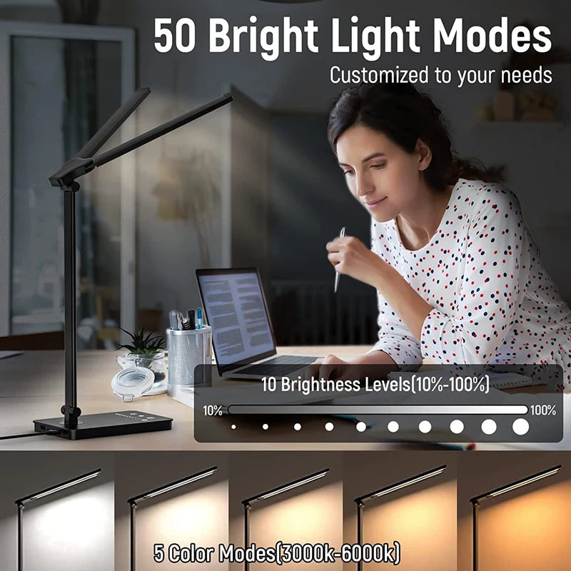 Double Head LED Desk Lamp 5 Colour Modes Eye-Caring Piano