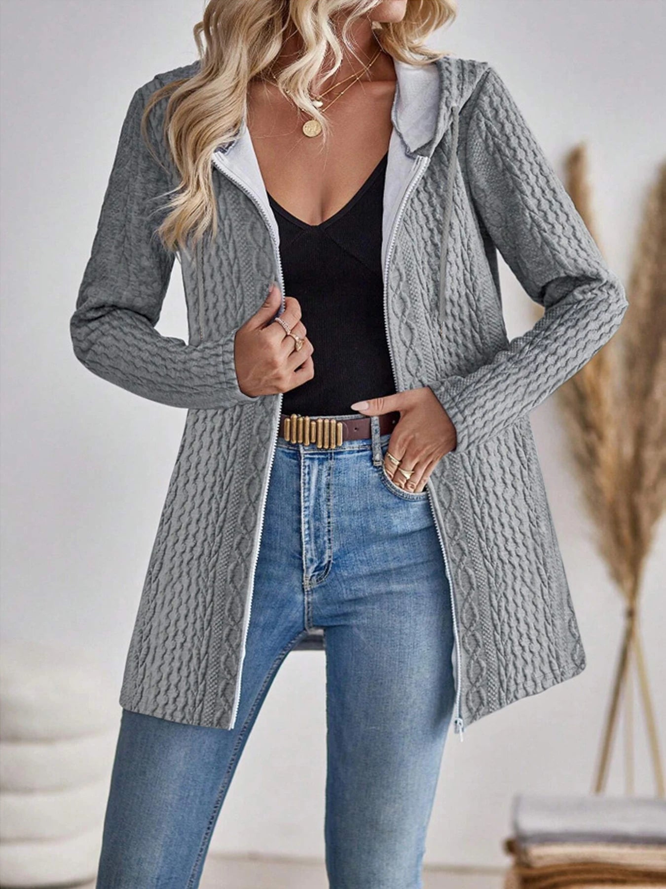 Aurora Zip Hoodie | Textured Casual Elegance