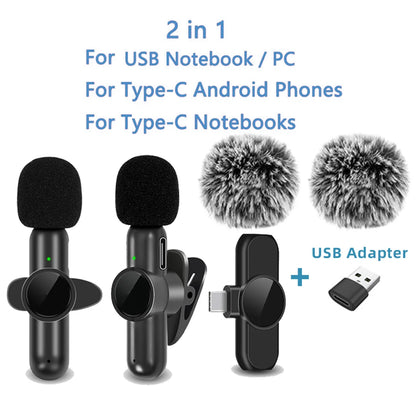 2.4G Wireless Lavalier Noise Cancelling Clip-on Microphone for iPhone, Android