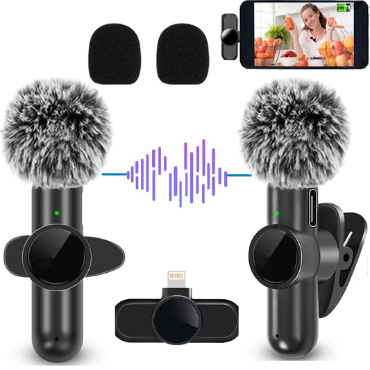 2.4G Wireless Lavalier Noise Cancelling Clip-on Microphone for iPhone, Android