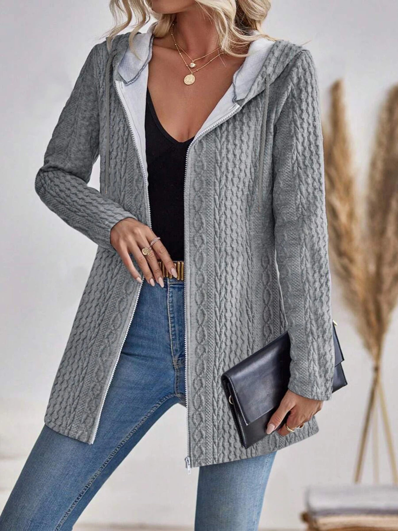 Aurora Zip Hoodie | Textured Casual Elegance