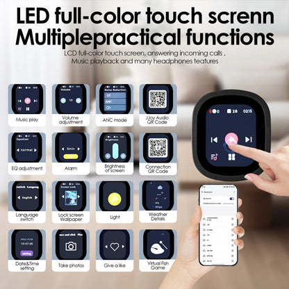 Hybrid Wireless Headphones with LED Touch Display & ANC