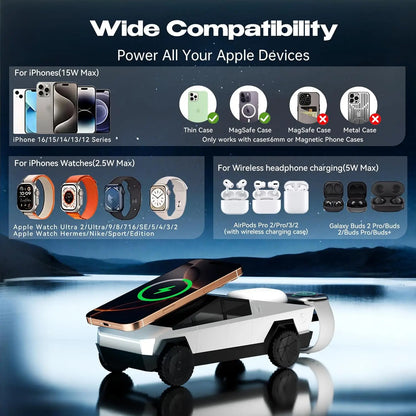 Cybertruck 3-in-1 Wireless Charger Stand for iPhone & Apple Watch