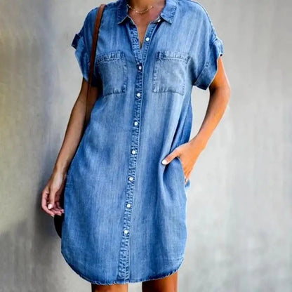 Elara Denim Shirt Dress | Retro Commuter Style"