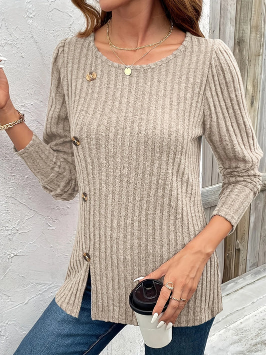Luna Striped Button Shirt | Split-Hem Casual Top
