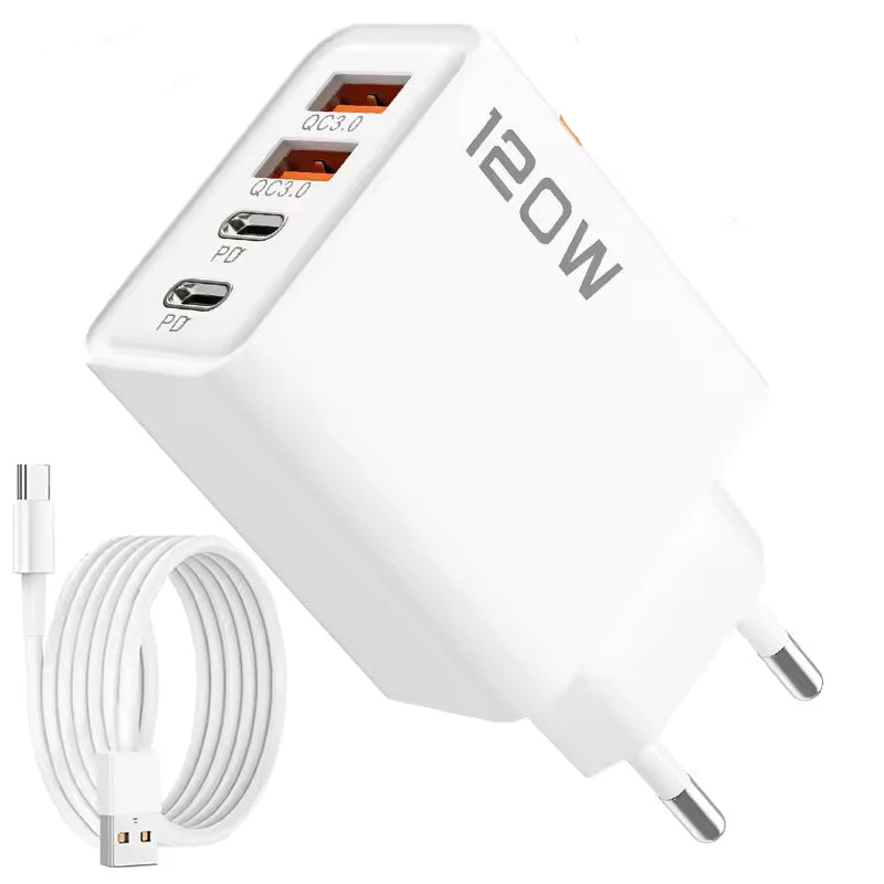 120W 4-Port USB C Fast Charger | PD & QC3.0 Wall Plug