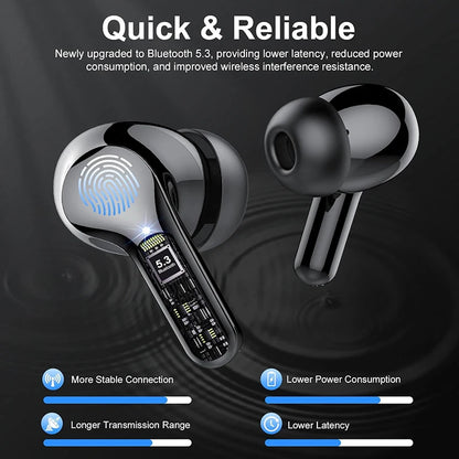 ProX TWS Bluetooth 5.4 Earphones, 60H ANC, IP7, LED