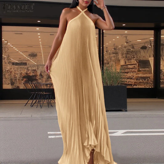 Selene Pleated Maxi Dress | Backless Summer Elegance