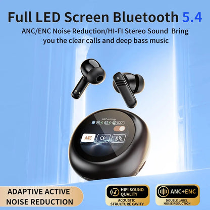 Touch Screen ANC Wireless Earbuds | Bluetooth 5.4, HiFi Sound