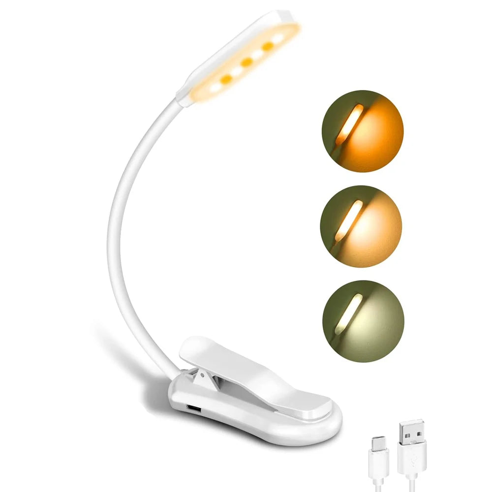 Rechargeable Book Reading Light - 3 Colour Eye-Caring Lamp