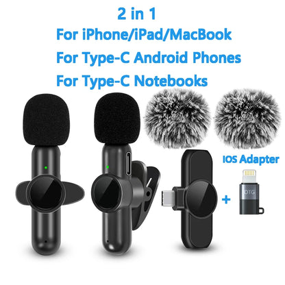 2.4G Wireless Lavalier Noise Cancelling Clip-on Microphone for iPhone, Android