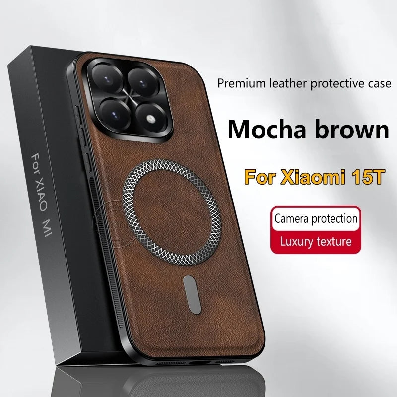 Premium Luxury Leather Xiaomi 15T Metal Ring Case
