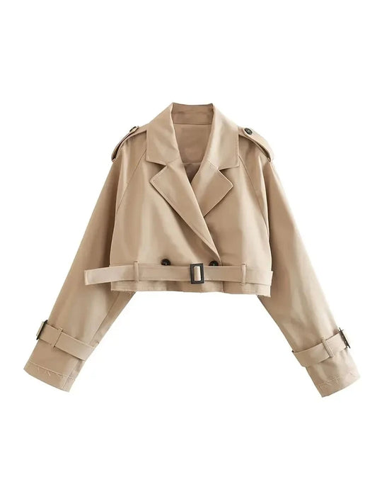Celeste Belted Cropped Trench Jacket | Vintage Double-Breasted Spring Coat